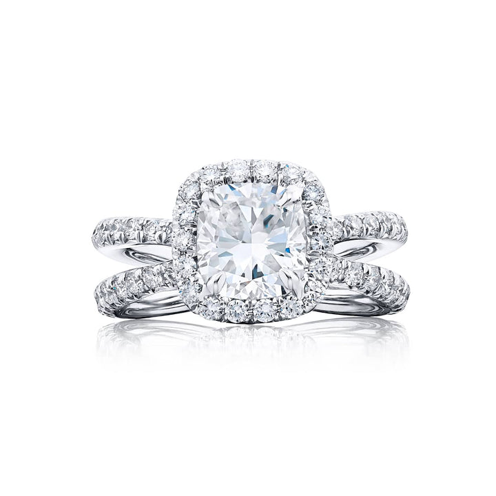 Platinum Cushion-Cut Diamond GIA Certified Micro Pave Engagement Ring