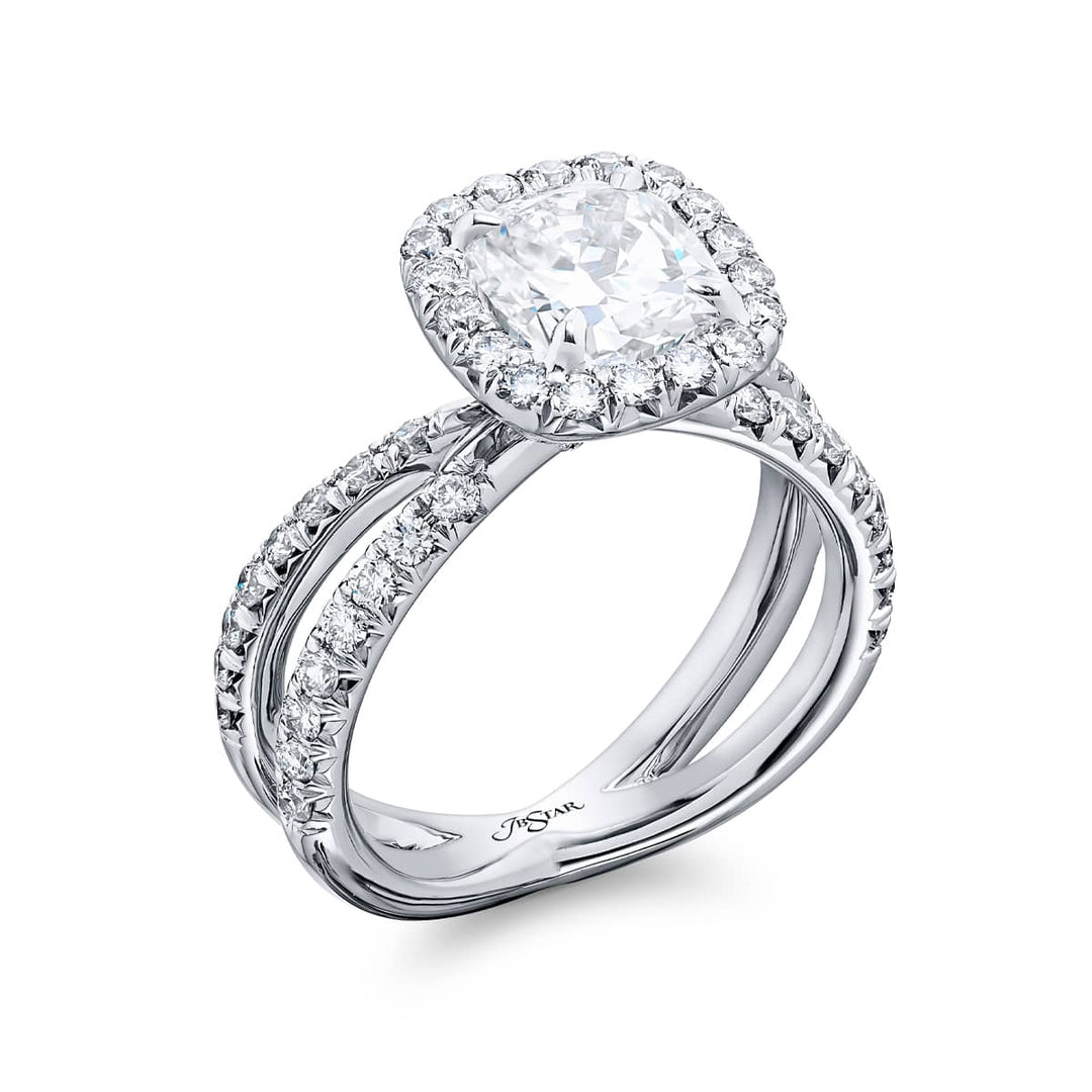 Platinum Cushion-Cut Diamond GIA Certified Micro Pave Engagement Ring