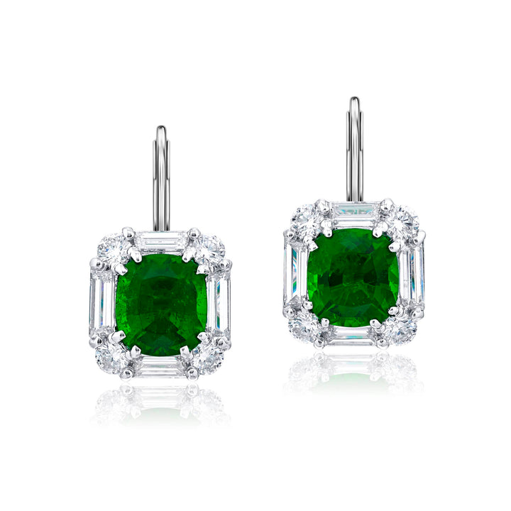 Platinum Cushion-Cut Emerald Certified Drop Earrings