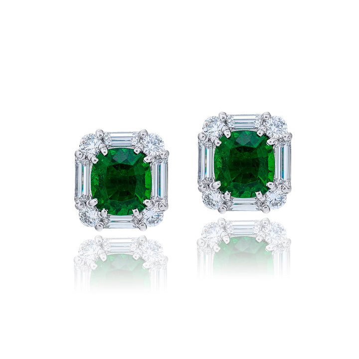 Platinum Cushion-Cut Emerald Certified Drop Earrings
