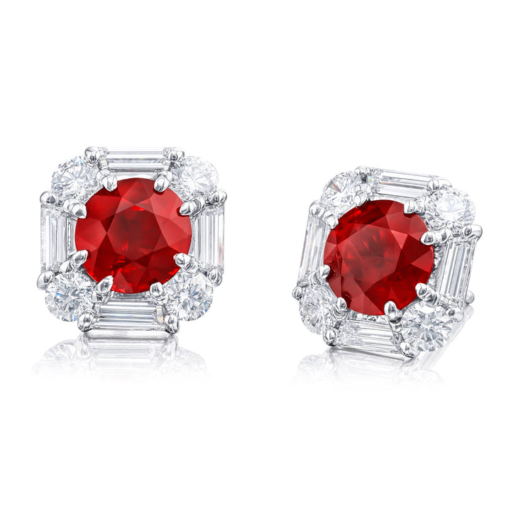 Platinum Round Ruby Certified Stud Earrings