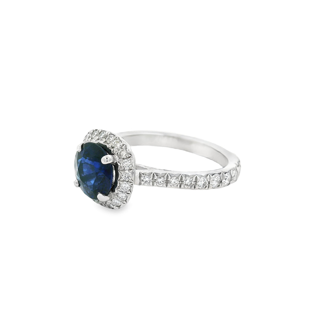 Sapphire and Diamond Halo Engagement Ring