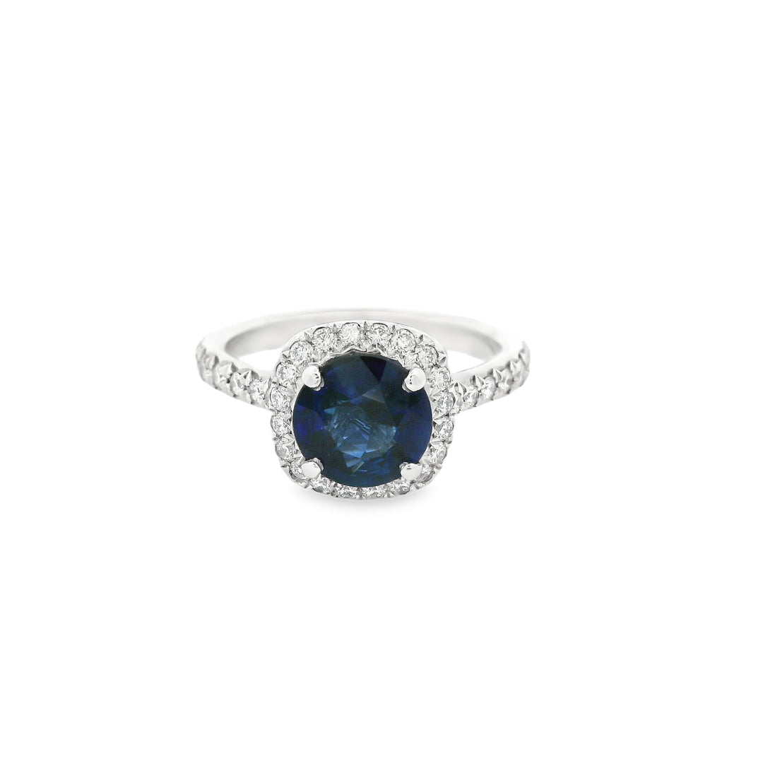 Sapphire and Diamond Halo Engagement Ring