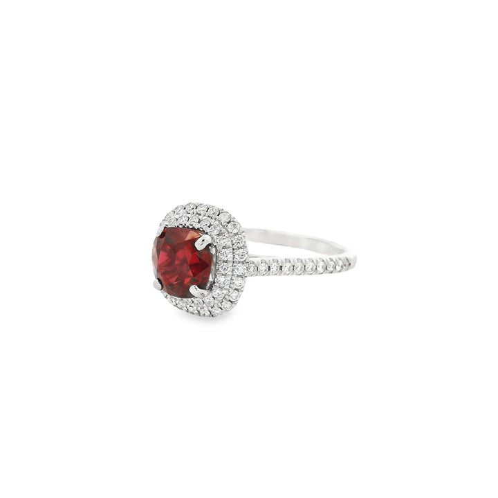 Ruby and Diamond Halo Engagement Ring