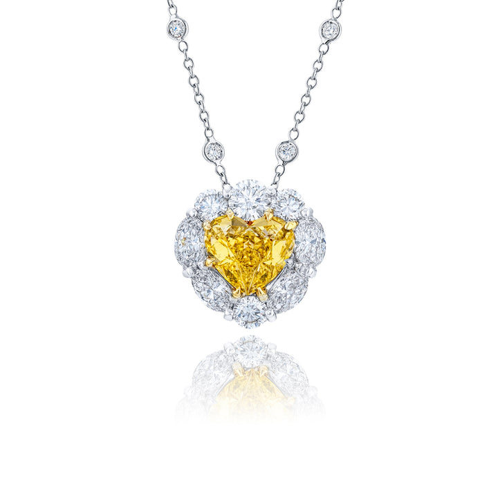 Platinum and 18K Yellow Gold Heart-Shaped Fancy Intense Yellow Diamond Certified Pendant