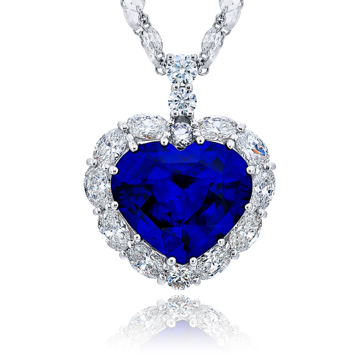 Platinum Heart-Shaped Royal Blue Sri Lankan Sapphire Certified Pendant
