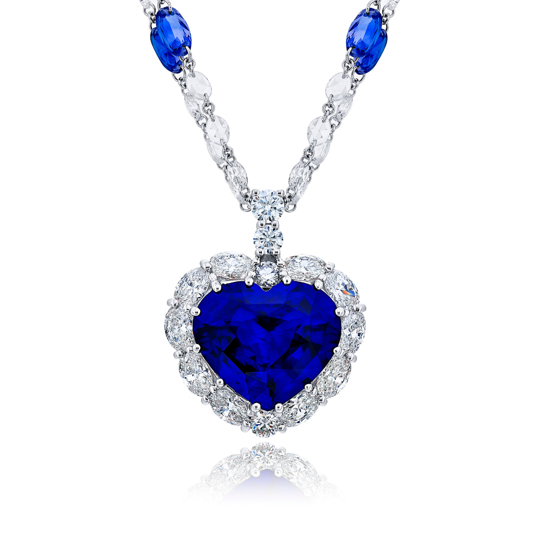 Platinum Heart-Shaped Royal Blue Sri Lankan Sapphire Certified Pendant