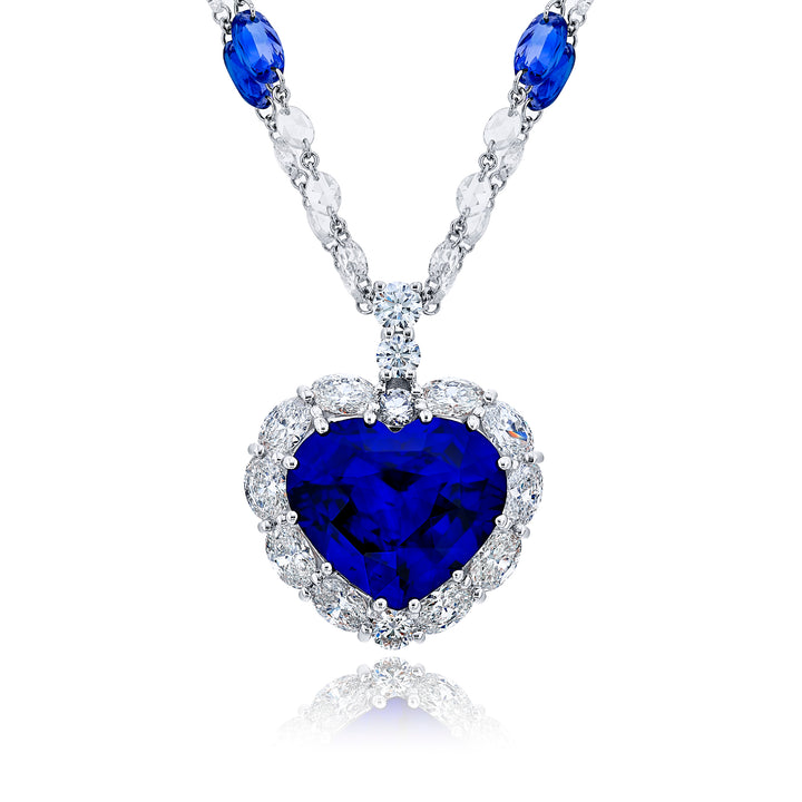 Platinum Heart-Shaped Royal Blue Sri Lankan Sapphire Certified Pendant