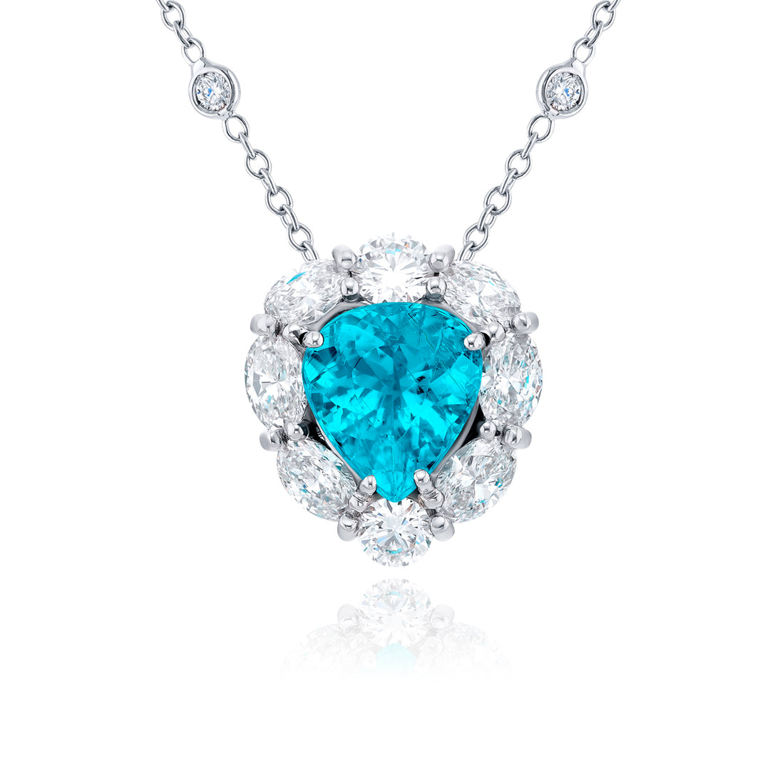 Platinum Heart-Shaped Paraiba and Oval Diamond Certified Pendant