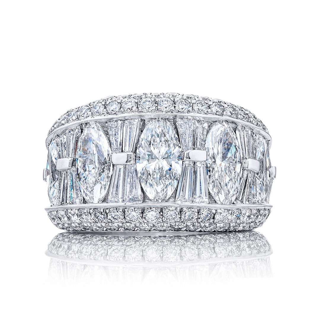 Platinum Marquise Diamond Single-Row Channel Set Micro Pave Band