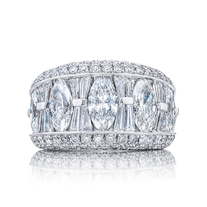 Platinum Marquise Diamond Single-Row Channel Set Micro Pave Band