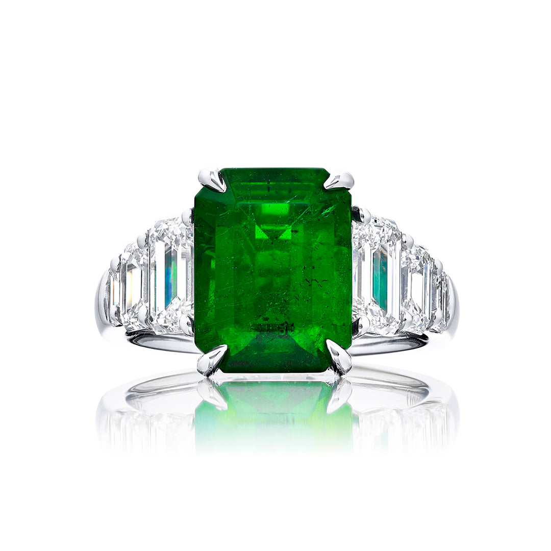 3.85 ct. CDC Certified Emerald-Cut Emerald & Diamond Ring in Platinum