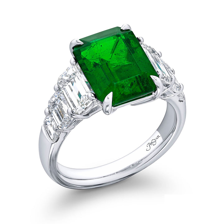 3.85 ct. CDC Certified Emerald-Cut Emerald & Diamond Ring in Platinum