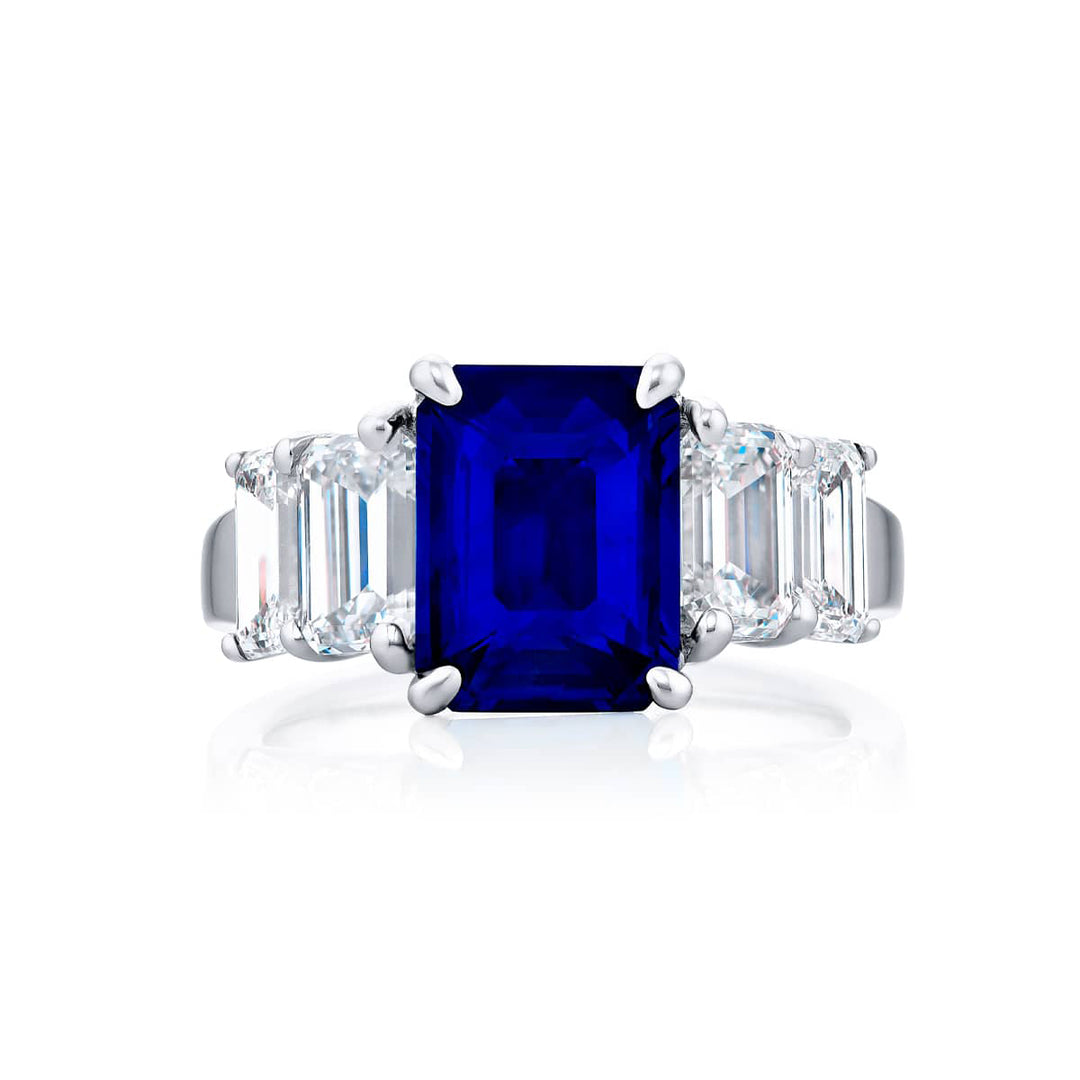 Platinum Emerald-Cut No-Heat Sapphire Certified Ring