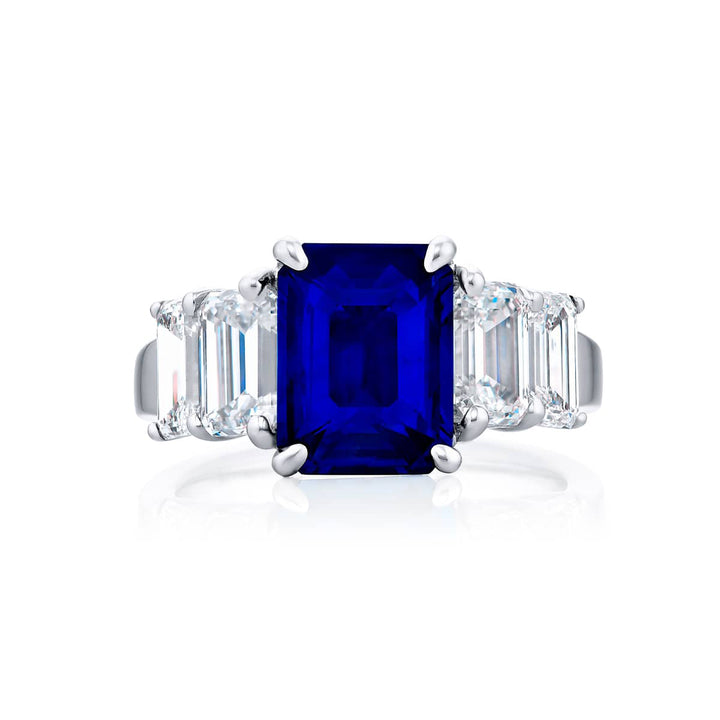 Platinum Emerald-Cut No-Heat Sapphire Certified Ring