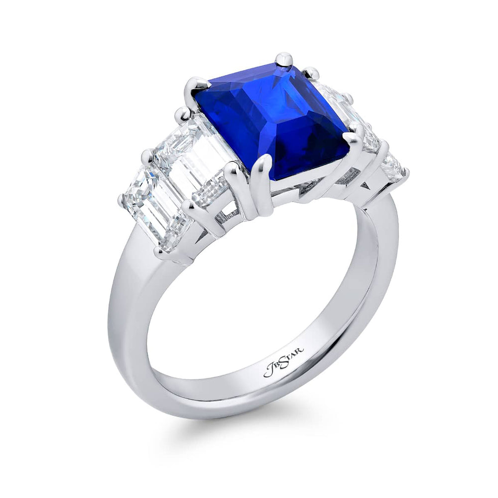 Platinum Emerald-Cut No-Heat Sapphire Certified Ring