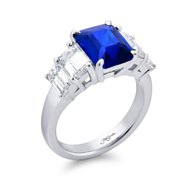 Platinum Emerald-Cut No-Heat Sapphire Certified Ring