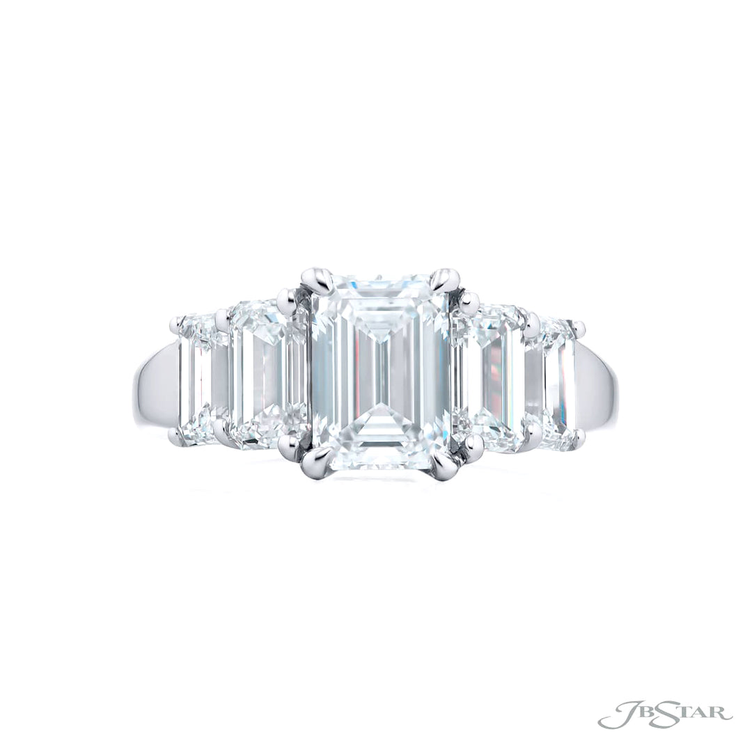 Dazzling Brilliance: Our timeless 1.69 ct. GIA certified Diamond Ring. This gorgeous emerald-cut diamond flanked by dazzling emerald-cut diamonds is handcrafted in pure platinum.