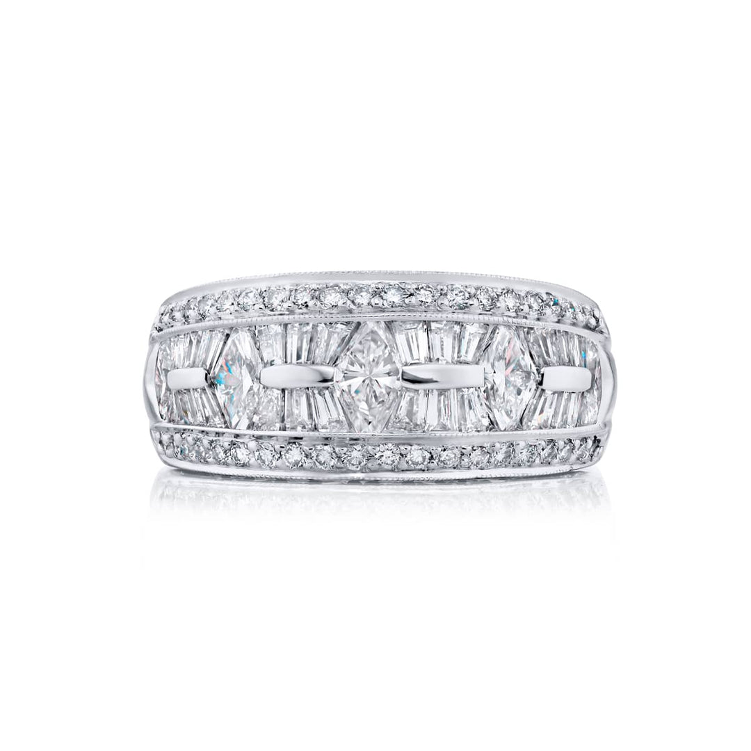Platinum Marquise Diamond Single-Row Channel Set Micro Pave Band