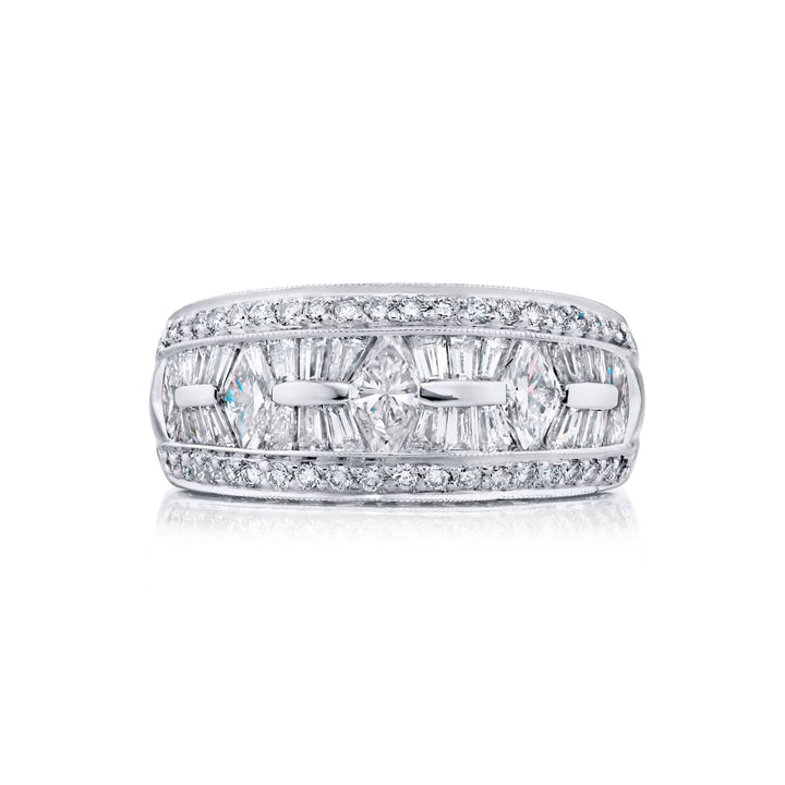 Platinum Marquise Diamond Single-Row Channel Set Micro Pave Band