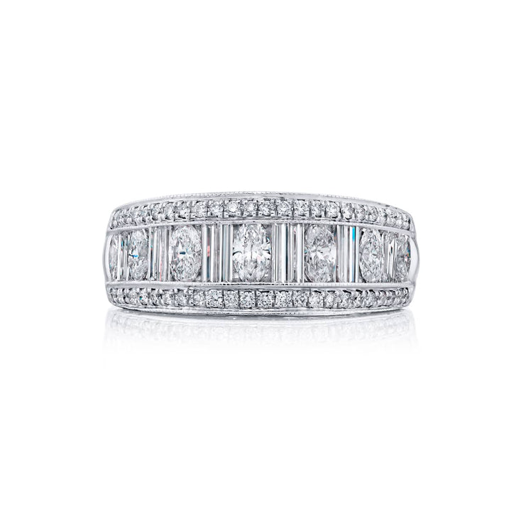 Platinum Marquise and Straight Baguette Diamond Channel Set Band