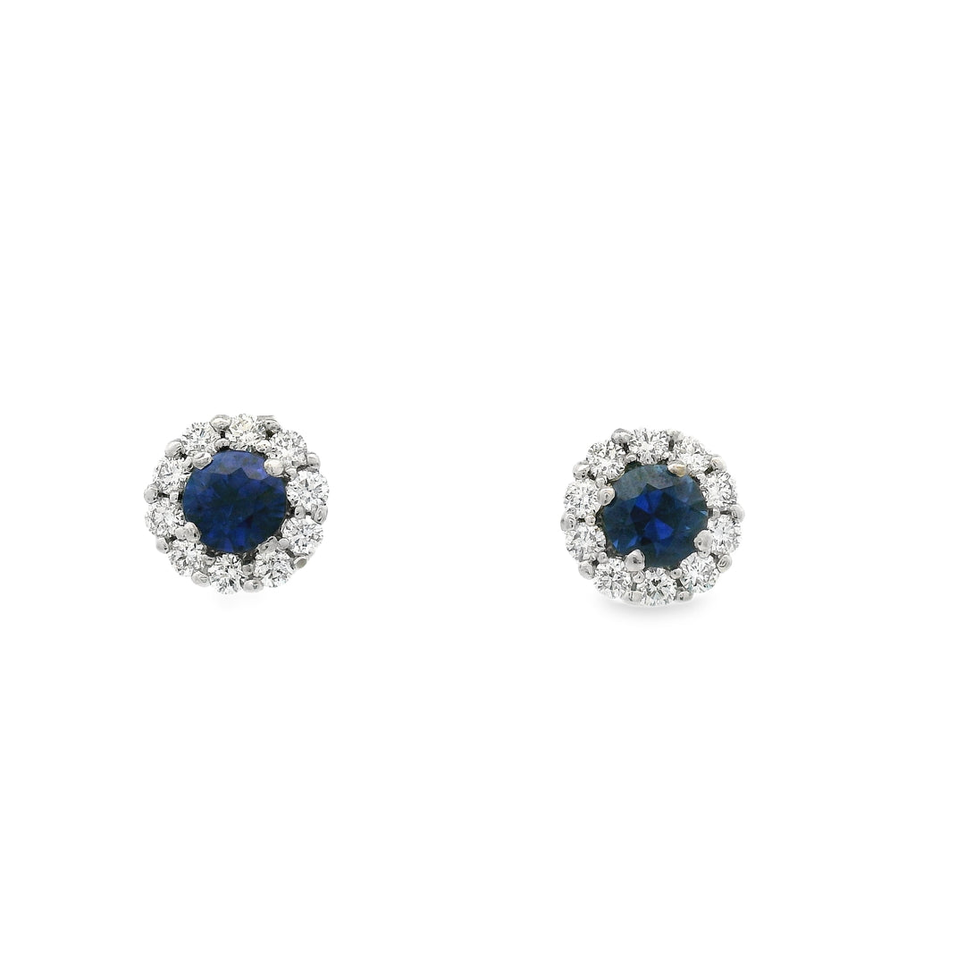 Halo Set Sapphire Stud Earrings