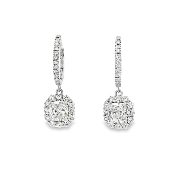 Cushion Halo Dangle Earrings