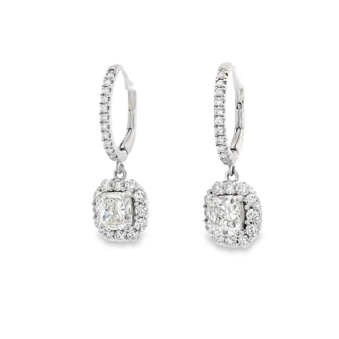 Cushion Halo Dangle Earrings
