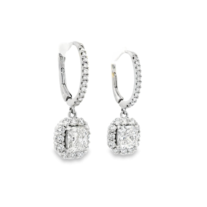 Cushion Halo Dangle Earrings
