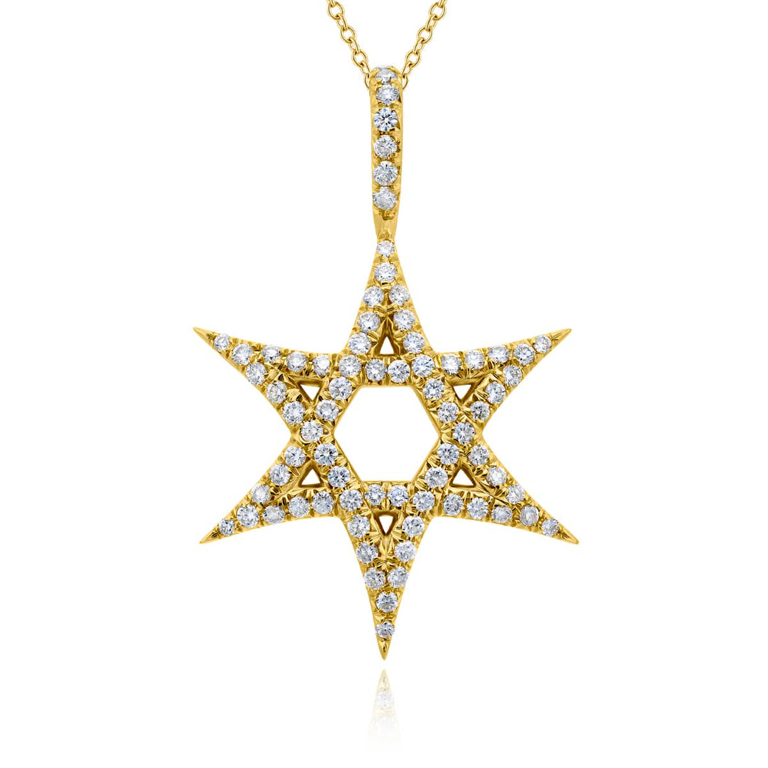 18K Yellow Gold Star of David Micro Pave Pendant