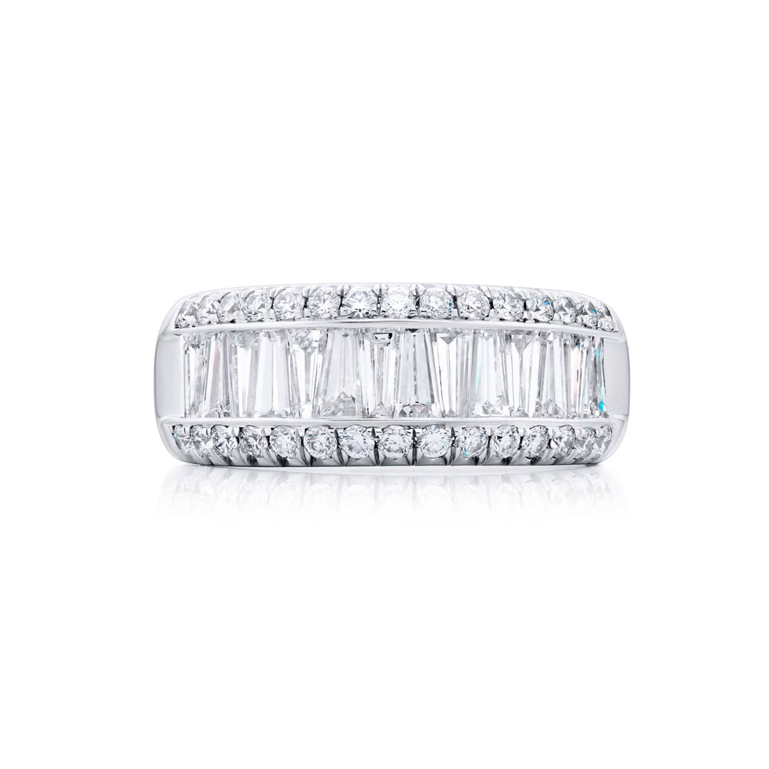Platinum Tapered Baguette Diamond Channel Set Micro Pave Band