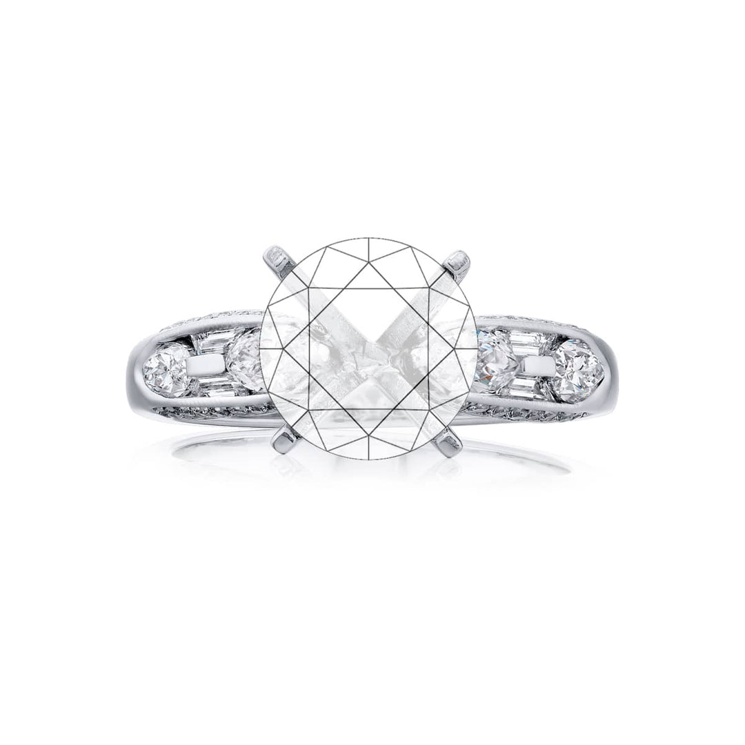 Dazzling Brilliance: Our timeless East-West Diamond Semi-mount. These stunning marquise diamonds embraced by trapezoid and micro pave diamonds are handcrafted in pure platinum.