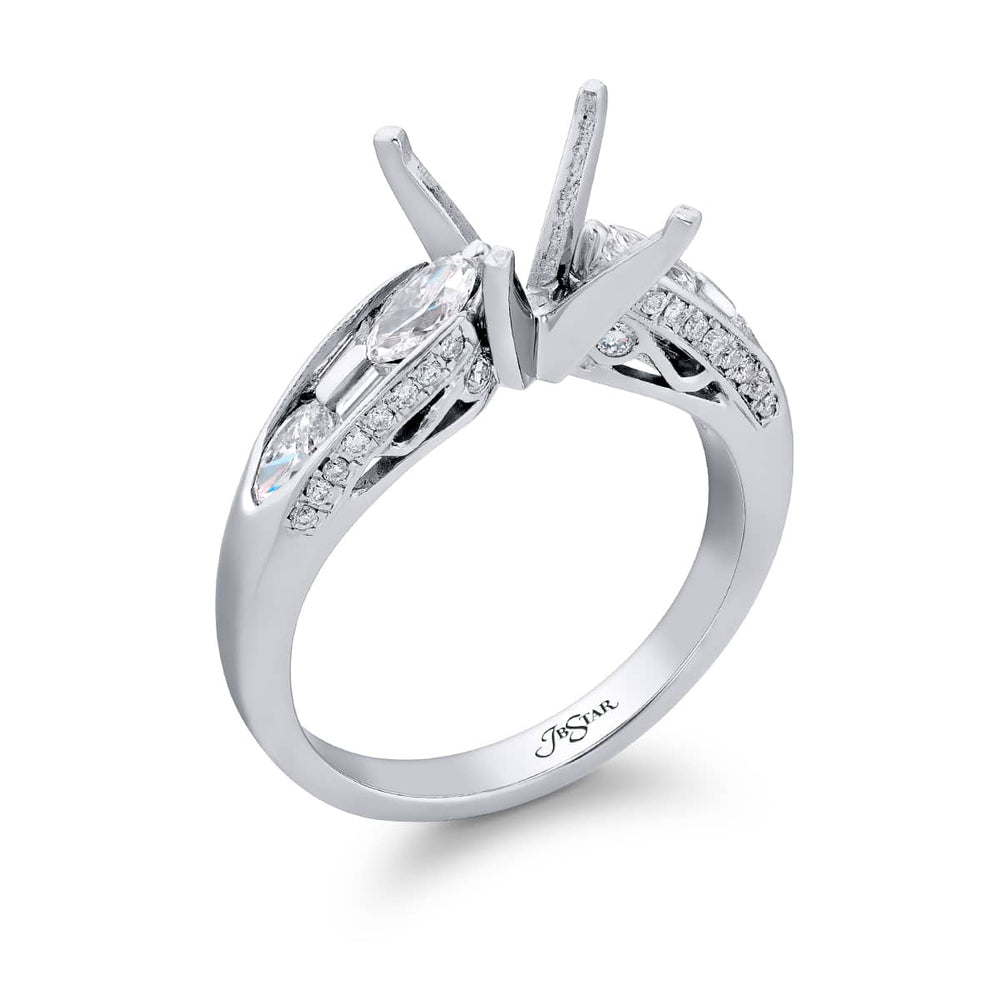 Dazzling Brilliance: Our timeless East-West Diamond Semi-mount. These stunning marquise diamonds embraced by trapezoid and micro pave diamonds are handcrafted in pure platinum.