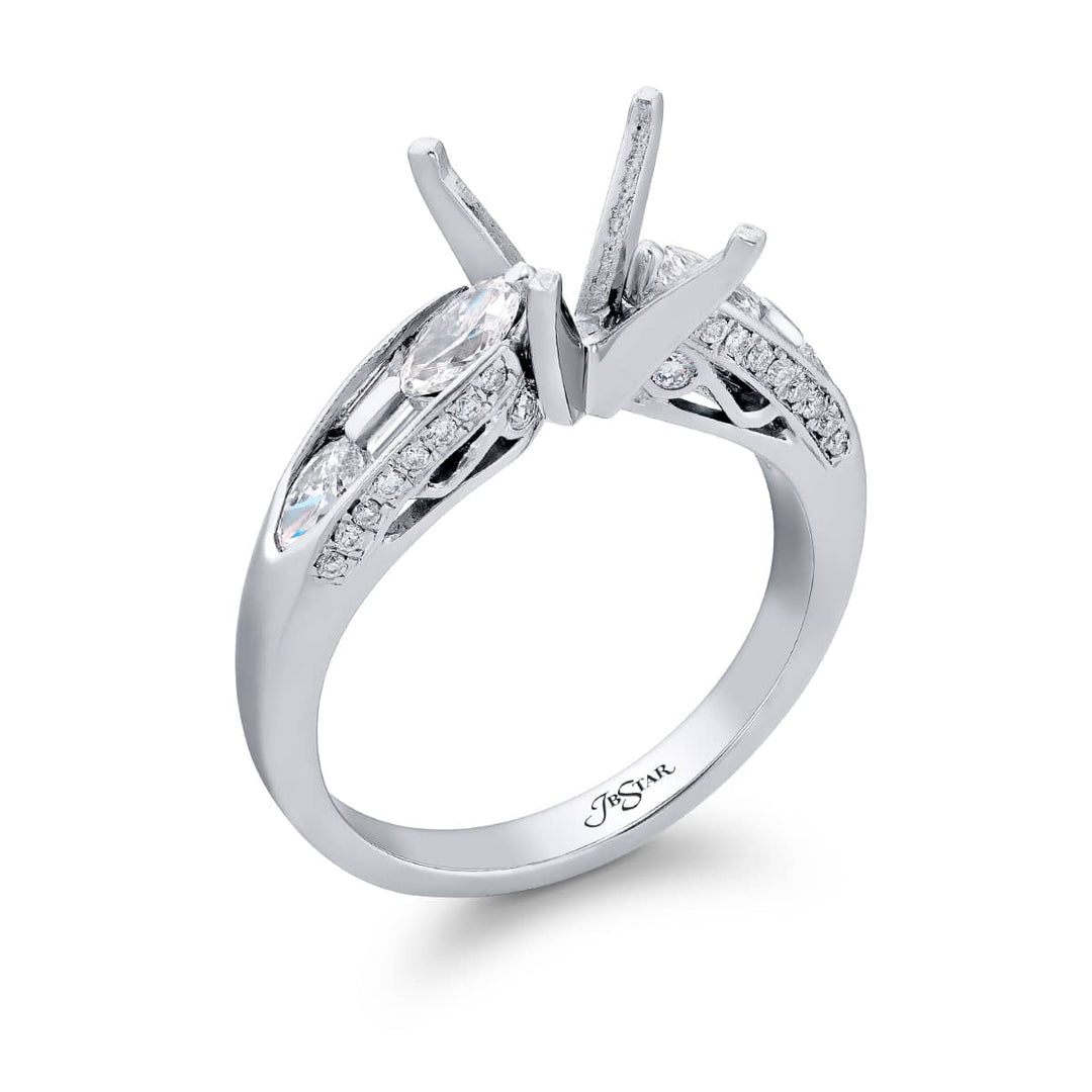 Dazzling Brilliance: Our timeless East-West Diamond Semi-mount. These stunning marquise diamonds embraced by trapezoid and micro pave diamonds are handcrafted in pure platinum.
