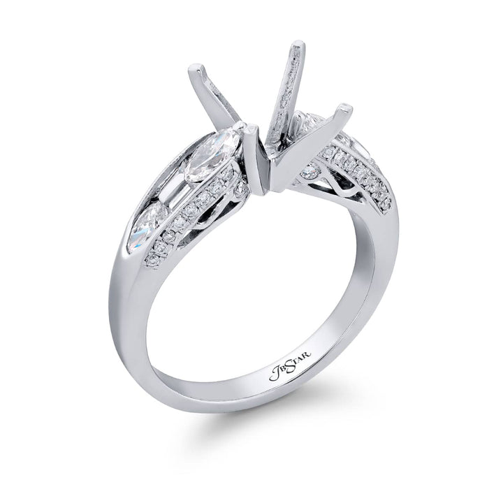 Dazzling Brilliance: Our timeless East-West Diamond Semi-mount. These stunning marquise diamonds embraced by trapezoid and micro pave diamonds are handcrafted in pure platinum.