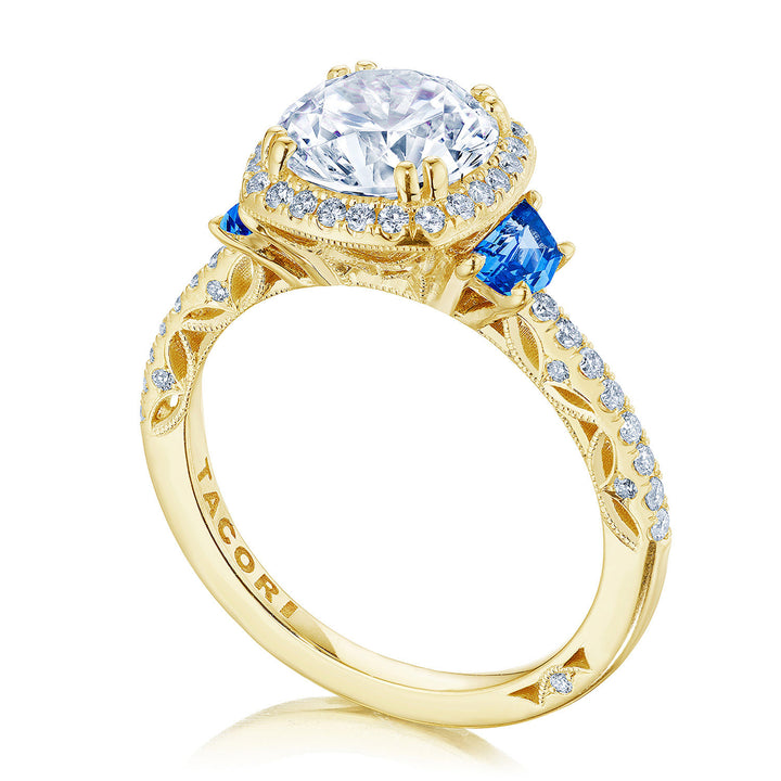 Cushion 3-Stone Engagement Ring with Blue Sapphire