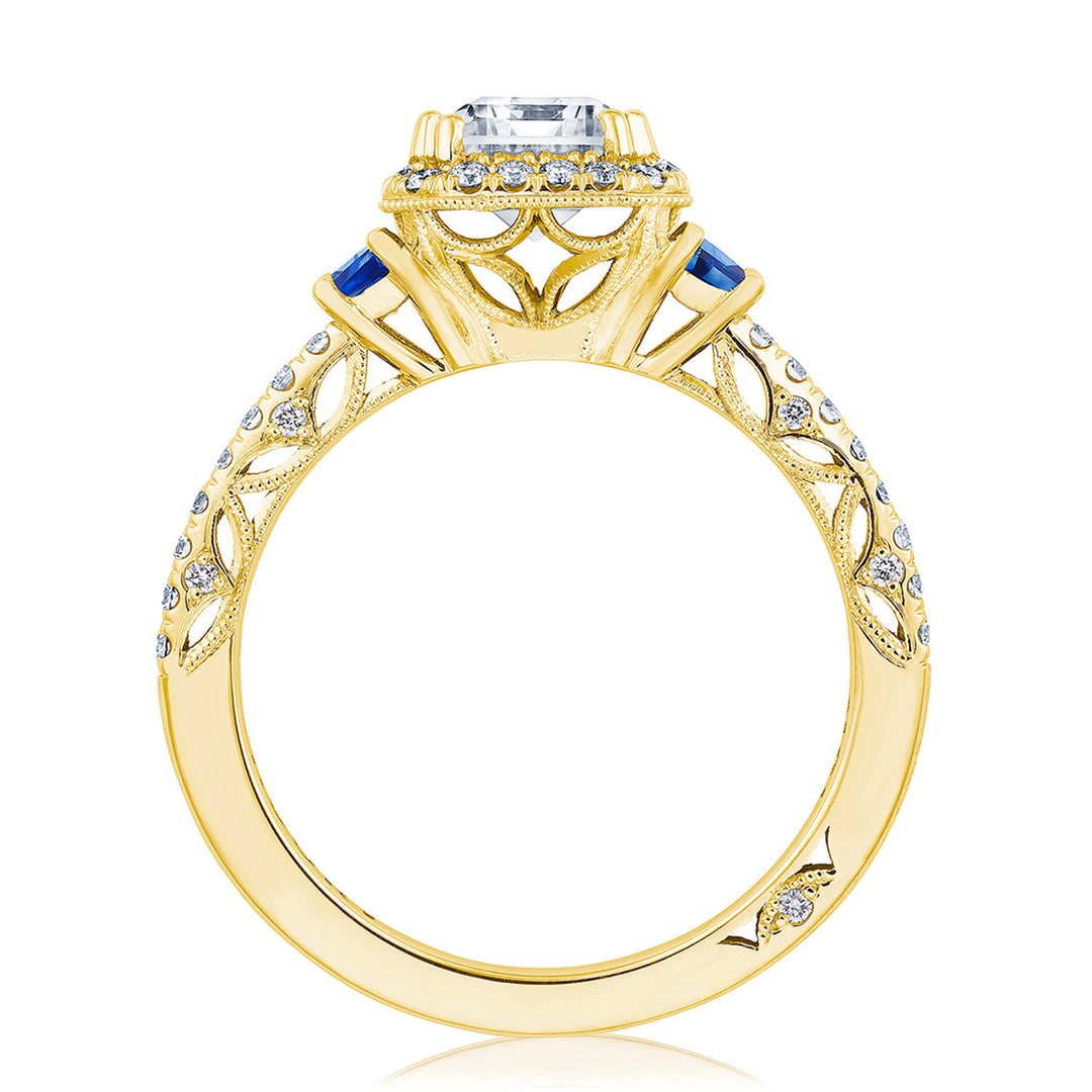 Emerald 3-Stone Engagement Ring with Blue Sapphires