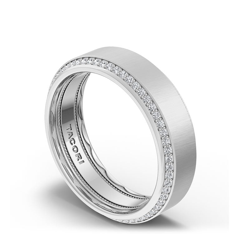 Bevel Edge Diamond Wedding Band in Satin Finish - 7mm