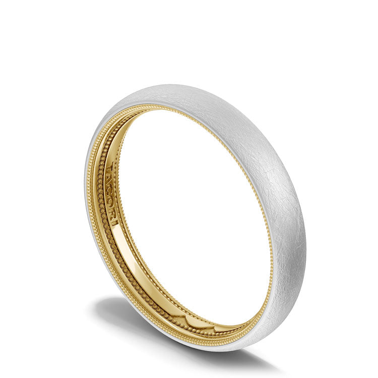 Classic Two-Tone Rounded Wedding Band in Brushed Finish