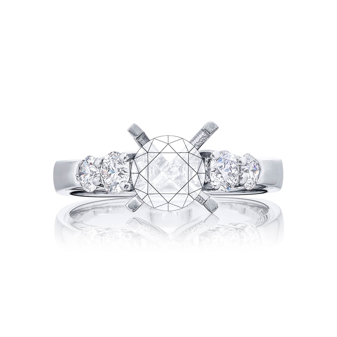Beautiful diamond semi mount featuring 4 graduating round diamonds in a shared prong setting. Handcrafted in pure platinum.