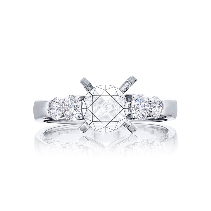 Beautiful diamond semi mount featuring 4 graduating round diamonds in a shared prong setting. Handcrafted in pure platinum.