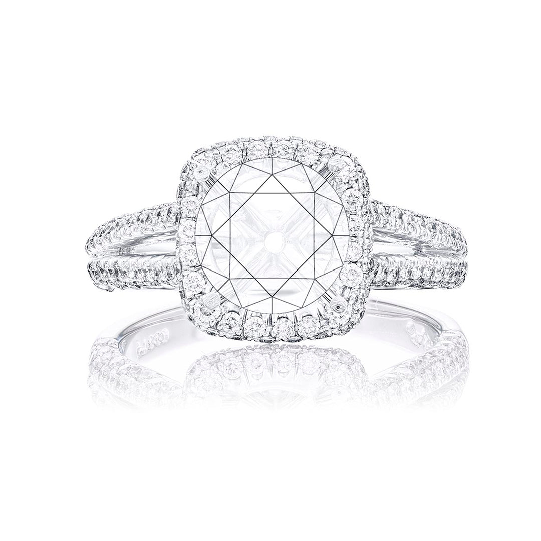 Diamond semi-mount 3 sided pave split shank