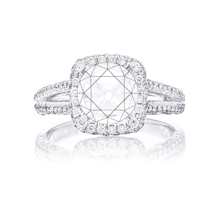 Diamond semi-mount 3 sided pave split shank