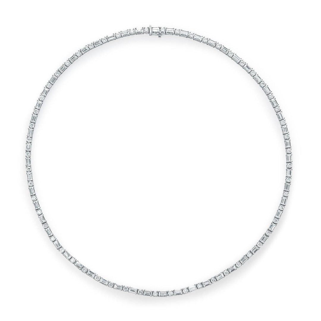 Diamond Tennis Necklace, Baguette & Round