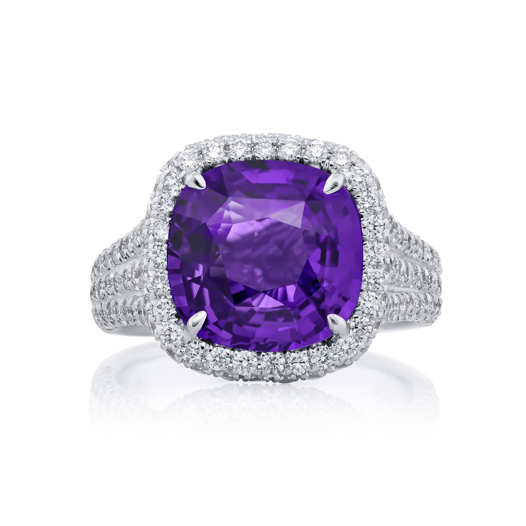 Platinum Cushion-Cut No-Heat Purple Sapphire Certified Ring