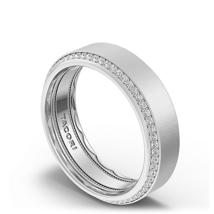 Bevel Edge Diamond Wedding Band in Satin Finish - 7mm