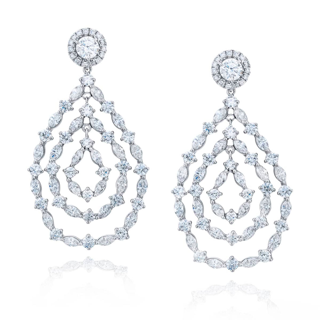 Platinum Marquise and Round Diamond Chandelier Earrings