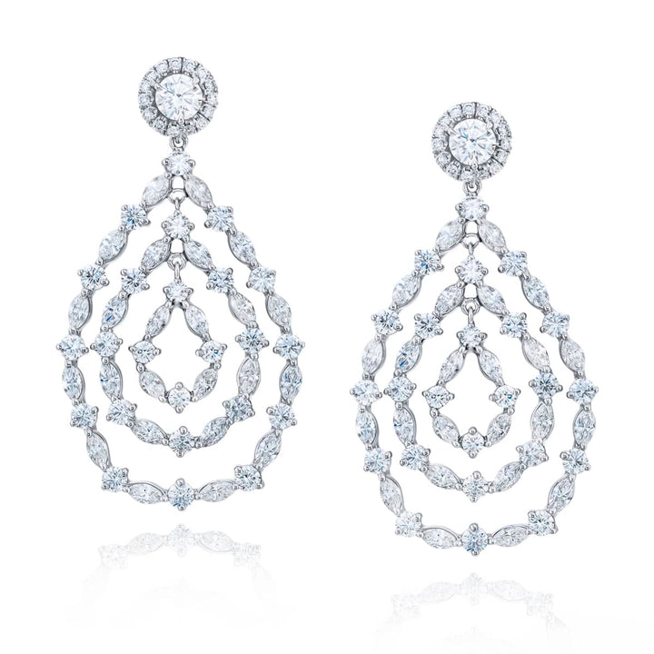 Platinum Marquise and Round Diamond Chandelier Earrings