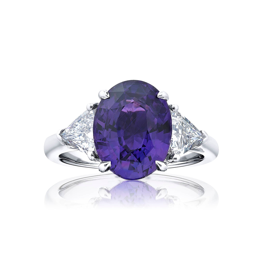 5.05 ct. No-Heat Oval Purple Sapphire & Diamond Ring in Platinum