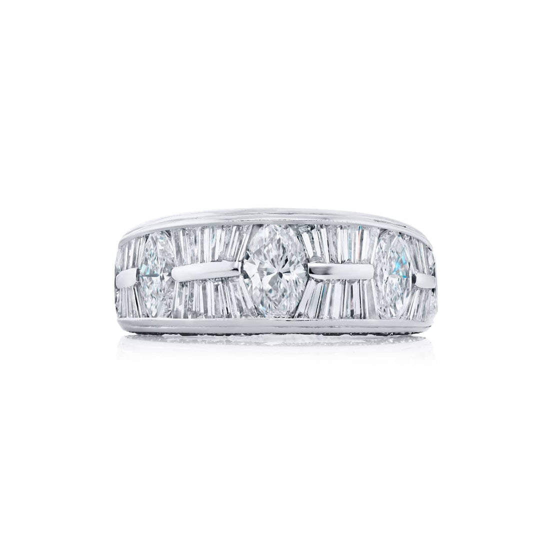 Platinum Marquise and Tapered Baguette Diamond Channel Set Band